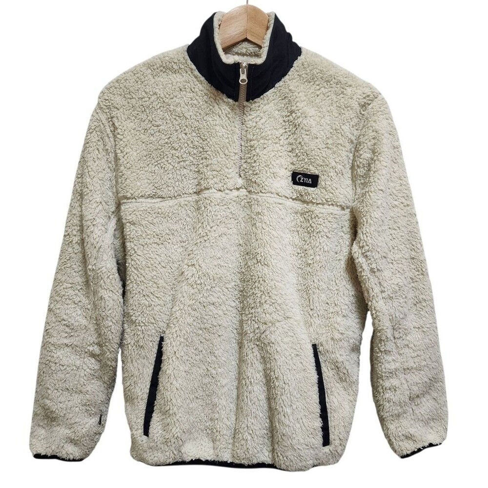 Zyia Womens Sherpa Teddy Jacket Cream 1/4 Zip Pocket Size Small Active Outdoor - Picture 1 of 12